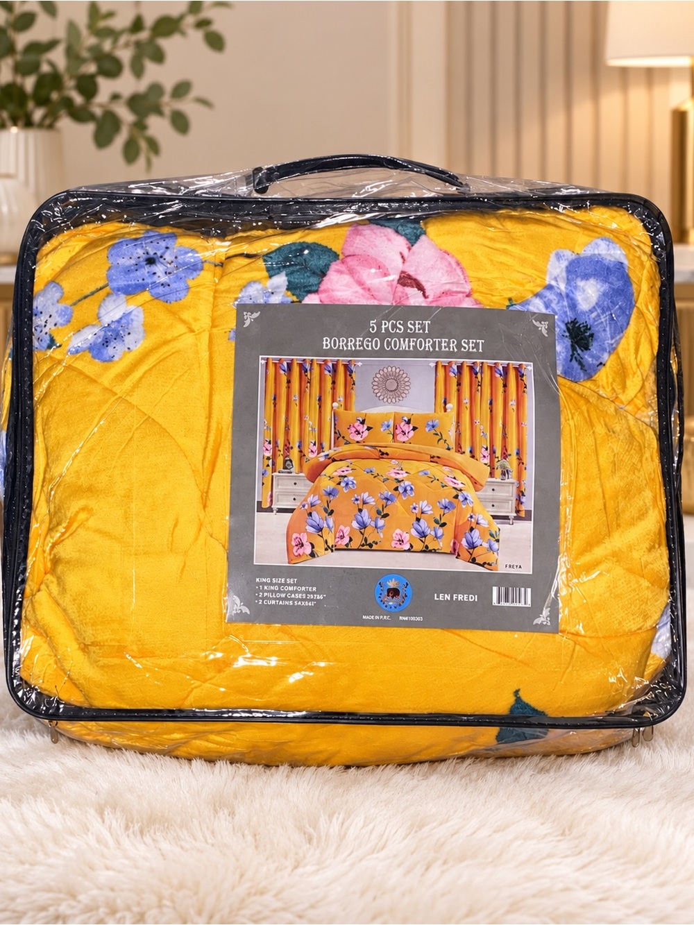 Yellow Floral Borrego Comforter Set - 5 Piece